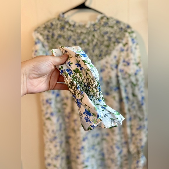 Zara NWT Printed Rustic Smocked High Neck Floral Midi Dress, Size S - Picture 8 of 14